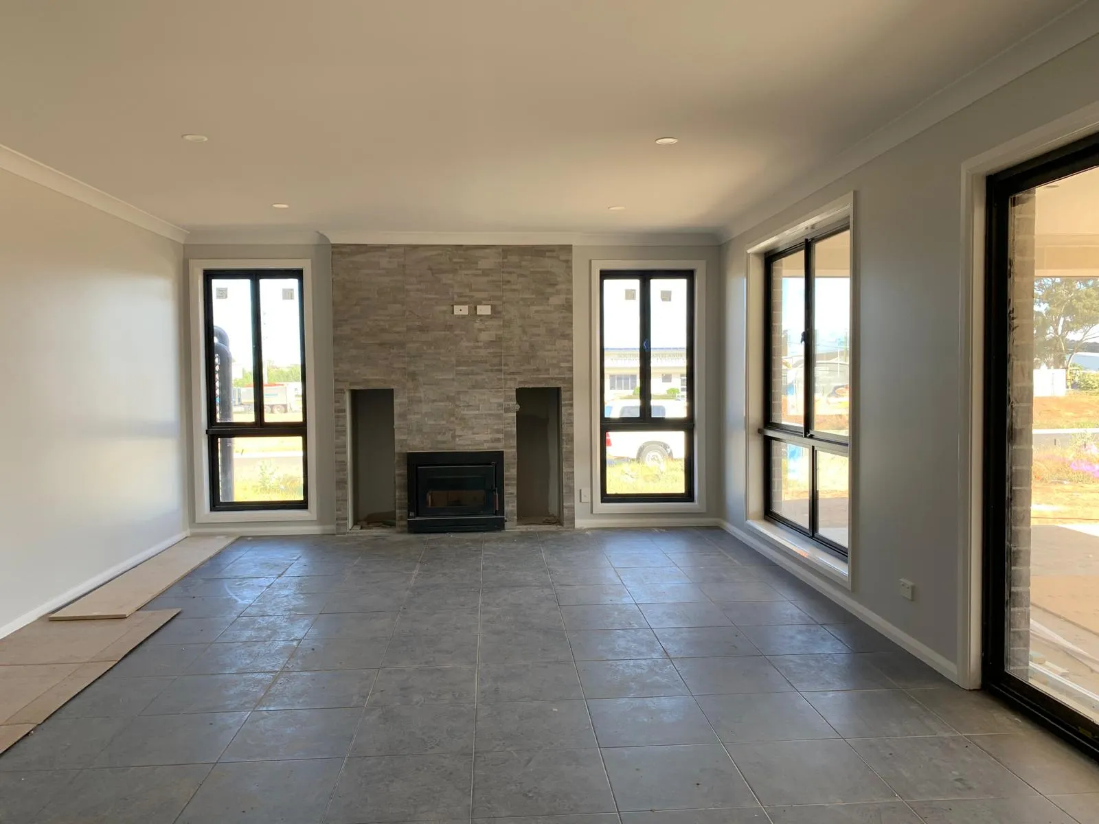Light-filled living room with large windows